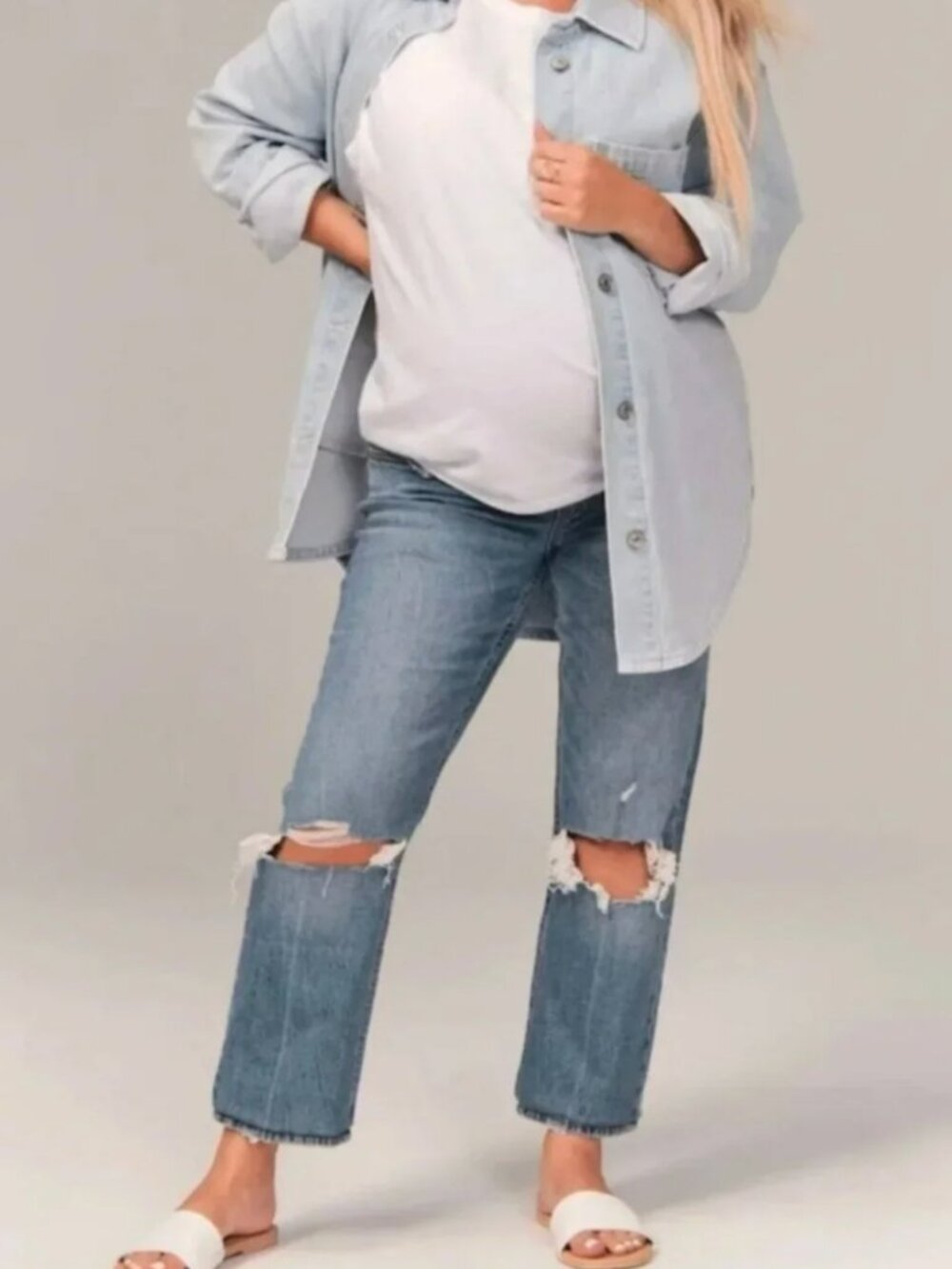Maternity Ankle Straight Jean in Medium Destroy colorway by Abercrombie
